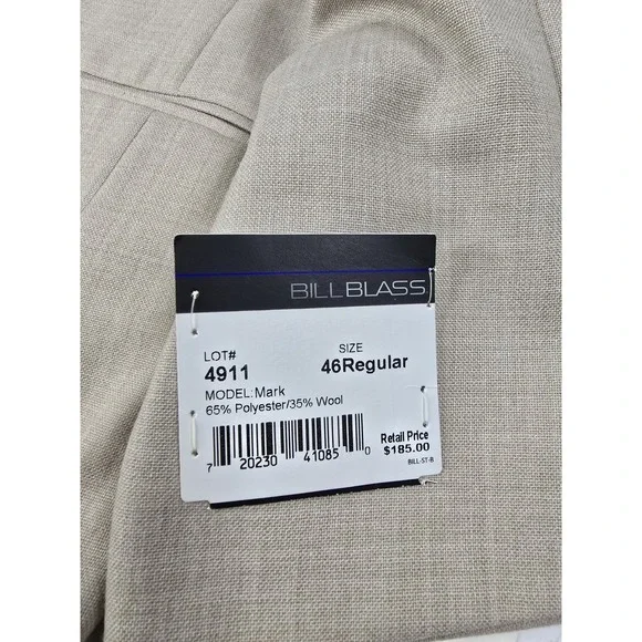 Bill Blass Sport Coat Mark Suit Blazer 46R Mens Beige Polyester Wool Gottschalks